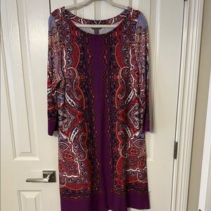 Tommy Bahama Red and Purple Paisley Long Sleeve Dress